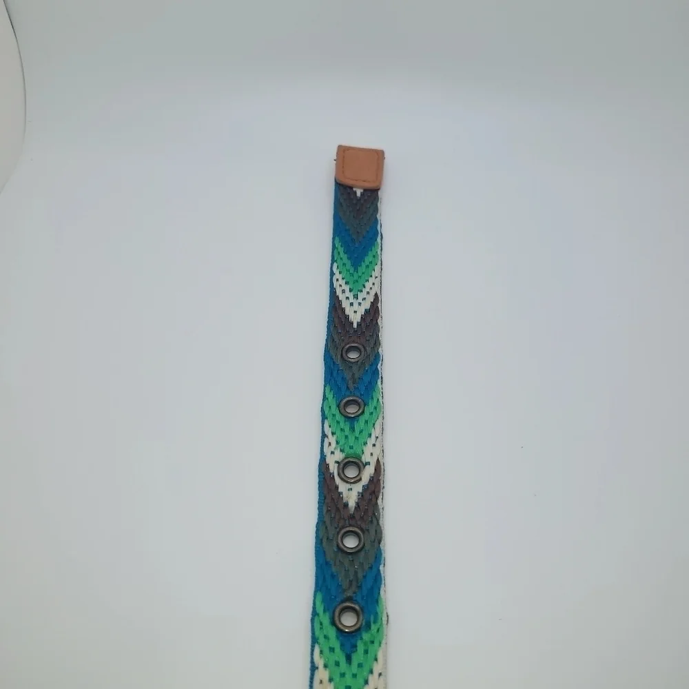 Weave Multicolor Belt Green Blue Black White Aztec Southwestern